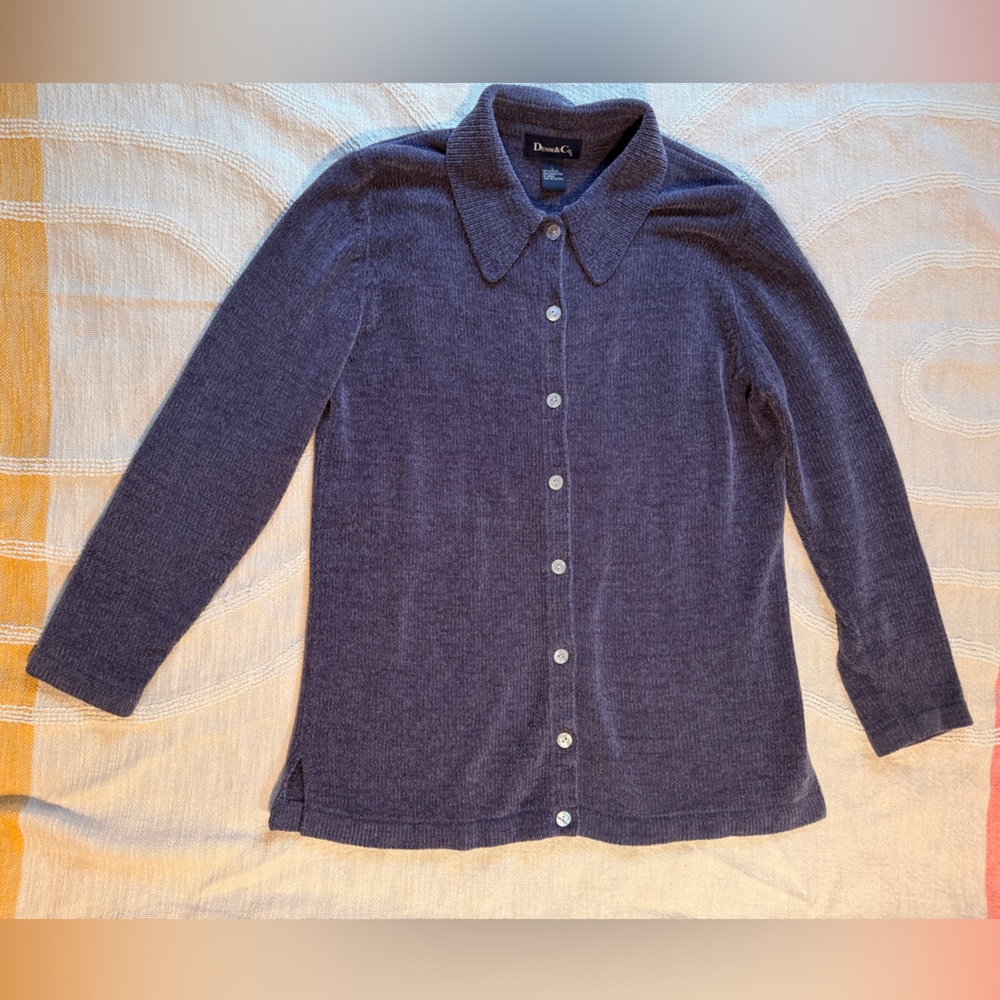 Denim&Co Purple Button-Up Layering Pierce Pearly Buttons